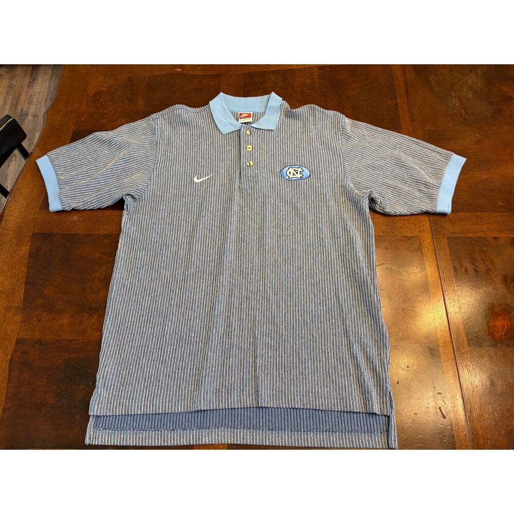 Vintage Nike UNC Tar Heels Striped Polo Shirt Blue Men’s Size M